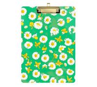 Clipboard White Daisy Floral Green Decorative Clipboard Letter Size Clipboards for Students, Women, Man, A4 Letter Size 12.5 x 9 Inches Gold Clip