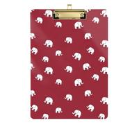 Clipboard White Elephants Maroon Cute Clip Boards for Students, Women, Man Standard A4 Letter Size Clipboards Low Profile Gold Clip Retractable Hanging Tab