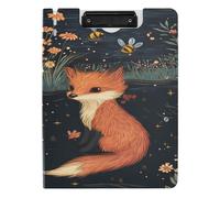 Clipboard with Folder A4 Clipboard Clipfolio Two Metal Clips Pen Holder School Clip Board with Cover Cute Fox A River