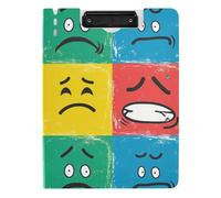 Clipboard with Folder Colorful Pop Art Style Face Icons A4 Clipboard Clipfolio Double Metal Clips Pen Holder Office Clip Board with Cover