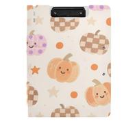 Clipboard with Folder Cute Brown Cartoon Halloween Pumpkin A4 Clipboard with Binder Double Metal Clips Pen Holder Office Clip Board with Cover