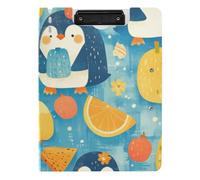 Clipboard with Folder Cute Summer Orange Penguin A4 Clipboard Folio Binder Double Metal Clips Pen Holder Office Clip Board with Cover