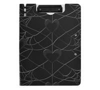 Clipboard with Folder Gothic Darkness Black Web Hearts A4 Clipboard Folio Double Clips Pen Holder Nursing Clip Board with Hard Cover