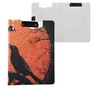 Clipboard with Folder Horror Halloween Spider Web Crows Tree Branches Black Cat Halloween A4 Clipboard with Binder Double Metal Clips Pen Holder Nursing Clip Board with Cover