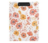 Clipboard with Folder Playful Autumn Daisy Red Orange A4 Clipboard with Binder Double Clips Pen Holder School Clip Board with Hard Cover