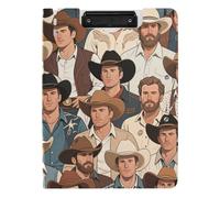 Clipboard with Folder Retro Cartoon Western Cowboy A4 Clipboard Binderfolio Double Metal Clips Pen Holder School Clip Board with Cover