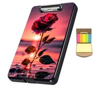 Clipboard with Storage,A4 High Capacity Clip Boards 14.4 x 9.6,Heavy Duty Plastic Clipboards Case Box with Pen Holder for Teacher School Office Supplies-Sunset Red Rose