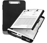 Clipboard with Storage, A4 Plastic Clipboards with Compartment, Clipboards with Separate Pen Compartment, with Low Profile Clip, Great for Work, Office Supplies, School Supplies (Black)