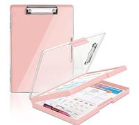 Clipboard with Storage,Heavy Duty Clip Boards 8.5x11 with 2 Storage Case,Clear Visible Top Panel Storage Clipboards,Side Opening Clip Boards,Nursing Clipboard Folder Case for Office Supplies-Pale Pink