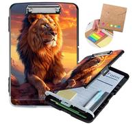 Clipboard with Storage,Heavy Duty Plastic Storage Clipboard with Low Profile Clip,Teacher Must Haves,Office Supplies,Lion Jungle King