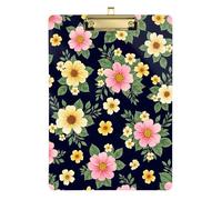 Clipboard Yellow Pink Floral Green Decorative Clipboard Hardboard Clipboards Standard Size for Women Men Office Supplies, Low Profile Gold Clip Retractable Hanging Tab