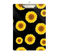 Clipboard Yellow Sunflowers Black Cute Clipboard A4 Standard Size Clipboards Hardboard for Nurses, Lawyers, Doctor Offices, Low Profile Silver Clip Retractable Hanging Tab