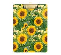 Clipboard Yellow Sunflowers Bloom Green Writing Clipboard for Students, Women, Man Standard A4 Letter Size Clipboards Low Profile Gold Clip Retractable Hanging Tab