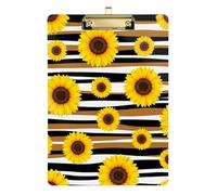 Clipboard Yellow Sunflowers Brown Decorative Clipboards Hardboard Clipboards Standard Size for Nurses Teachers Coaches, Low Profile Gold Clip Retractable Hanging Tab
