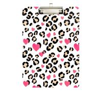 Clipboards Black Beige Leopard Spots Fashion Clipboard Wordpad Clipboards Standard Size for Teachers, Students, Nurses, Low Profile Gold Clip Retractable Hanging Tab