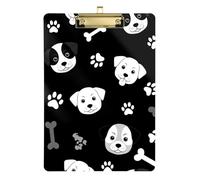 Clipboards Black White Puppy Faces Decorative Clipboard for Students, Women, Man A4 Standard Size Clip Board Low Profile Gold Clip Retractable Hanging Tab