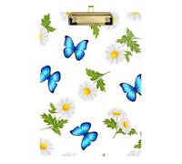 Clipboards Blue Butterfly White Daisy Cute Clip Board A4 Standard Size Clipboards Hardboard for Students, Women, Man, Low Profile Gold Clip Retractable Hanging Tab