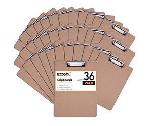 Clipboards Bulk, EZZGOL 36 Pack Letter Size Wood Clipboards, Low Profile Clip, Recycled Hardboard Clipboard with Hang for School Classroom Home