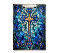 clipboards by Office Solutions Direct Stained Glass Cross Christian Faith Blue Plastic for 5th Grade Classroom Essentials for Teachers Size 9 x 12.5 Tablas para escribir