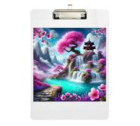 Clipboards Cherry Blossoms Waterfalls Portable Clipboard A4 Standard Size Clip Board for Teachers, Students, Nurses, Low Profile Gold Clip Retractable Hanging Tab 12.5 x 9 Inches