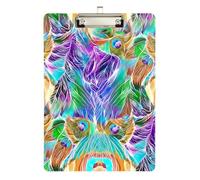 Clipboards Colorful Peacock Feathers Fashion Clipboard Hanging Clipboards A4 Standard Size for Teacher Student Lawyer Nurse, Low Profile Gold Clip Retractable Hanging Tab