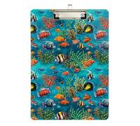Clipboards Colorful Tropical Fish Cute Clipboard for Students, Women, Man Standard A4 Letter Size Clipboards Low Profile Gold Clip Retractable Hanging Tab