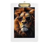 Clipboards Cool Lion Sunglasses Decorative Clipboard for Students, Women, Man Hanging Clipboards A4 Standard Size Low Profile Gold Clip Retractable Hanging Tab 12.5 x 9 Inches