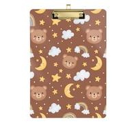 Clipboards Cute Bear Faces Brown Writing Clipboard Hanging Clipboards A4 Standard Size for Women Men Teachers Nurses, Low Profile Gold Clip Retractable Hanging Tab