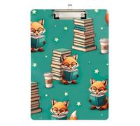 Clipboards Cute Foxes Books Green Cute Clipboard for Teachers, Students, Nurses A4 Standard Size Clip Boards Low Profile Gold Clip Retractable Hanging Tab