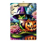 Clipboards Cute Green Witch Frog Writing Board for Nurses Teachers Coaches Travel Clipboards Low Profile Gold Clip Retractable Hanging Tab
