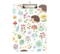 Clipboards Cute Hedgehogs Floral Beige Writing Clipboard A4 Standard Size Clipboards Hardboard for Nurses Teachers Coaches, Low Profile Gold Clip Retractable Hanging Tab