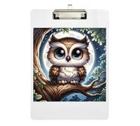 Clipboards Cute Owl with Big Eyes Portable Clipboard Paperboard Chic Design Clipboard for Nurses, Lawyers, Doctor Offices, Low Profile Gold Clip Retractable Hanging Tab 12.5 x 9 Inches