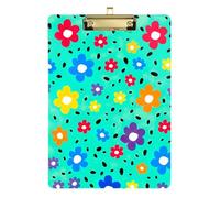 Clipboards Daisy Aqua Fashion Clipboard for Classrooms, Restaurants, School Paperboard Chic Design Clipboards Low Profile Gold Clip Retractable Hanging Tab