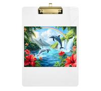 Clipboards Dolphins Rainbow Waterfall Cute Clipboard for Teachers, Students, Nurses Standard A4 Letter Size Clipboard Low Profile Gold Clip Retractable Hanging Tab 12.5 x 9 Inches