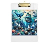 Clipboards Fantasy Vintage Ocean Lives Decorative Clipboard for Nurses Teachers Coaches Wordpad Clipboards Standard Size Low Profile Gold Clip Retractable Hanging Tab 12.5 x 9 Inches