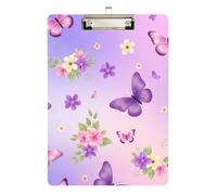 Clipboards Floral Butterfly Purple Portable Clipboard Cute Decorative Letter Size Clipboards for Women Men Office Supplies, Low Profile Gold Clip Retractable Hanging Tab