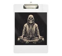 Clipboards Meditating White Skull Fashion Clipboard for Nurses, Lawyers, Doctor Offices Paperboard Chic Design Clipboard Low Profile Gold Clip Retractable Hanging Tab 12.5 x 9 Inches
