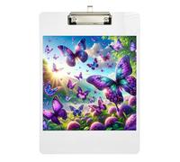 Clipboards Purple Butterflies Cute Clip Board for Nurses Teachers Coaches Standard A4 Letter Size Clipboard Low Profile Gold Clip Retractable Hanging Tab 12.5 x 9 Inches