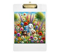Clipboards Spring Garden Animal Dog Writing Clipboard for Students, Women, Man Hanging Clipboards A4 Standard Size Low Profile Gold Clip Retractable Hanging Tab 12.5 x 9 Inches