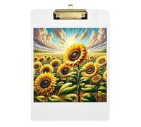 Clipboards Sunflower Field Portable Clipboard A4 Standard Size Clipboard Hardboard for Classrooms, Restaurants, School, Low Profile Gold Clip Retractable Hanging Tab 12.5 x 9 Inches