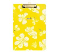 Clipboards White Hibiscus Flowers Yellow Portable Clipboard for Teachers, Students, Nurses Standard A4 Letter Size Clipboard Low Profile Gold Clip Retractable Hanging Tab