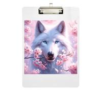 Clipboards Wolf Cherry Blossoms Pink Cute Clipboard A4 Standard Size Clip Boards for Students, Women, Man, Low Profile Gold Clip Retractable Hanging Tab 12.5 x 9 Inches