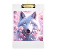 Clipboards Wolf Cherry Blossoms Pink Decorative Clipboard A4 Standard Size Clip Board for Nurses Teachers Coaches, Low Profile Gold Clip Retractable Hanging Tab 12.5 x 9 Inches