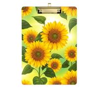 Clipboards Yellow Sunflowers Green Leaves Cute Clipboard Hardboard Clipboards Standard Size for Classrooms, Restaurants, School, Low Profile Gold Clip Retractable Hanging Tab