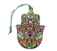 ClipGrip Hamsa Wall Decor | Wooden Hand of Fatima Hanging Priestly Blessing Evil Eye Protection for Home & Gift (6.5" - Colorful Design)
