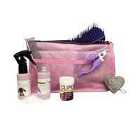 Clipit Essential Grooming Kit - Includes Comb, Fragrance Spray, Dog Shampoo, Detangling Brush, Claw Clipper & Coagulant Powder (Pink)
