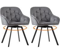 CLIPOP 360° Swivel Dining Chair Velvet Upholstered Desk Chairs without Wheels Ergonomic Office Chair with Arms and Metal Legs for Home Study 0197-s deep grey 54.5*46*80 cm