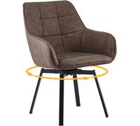 CLIPOP 360° Swivel Dining Chairs Brown Faux Leather Upholstered Kitchen Chairs without Wheels Ergonomic Office Desk Chair with Arms and Metal Legs for Home Restaurants 0407-s brown 55*45*82.5 cm