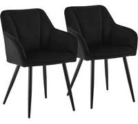 CLIPOP Dining Chairs Set of 2 Grey Velvet Padded Kitchen Tub Chair with Armrest and Metal Legs, Lounge Upholstered Armchair for Living Room Bedroom or Home Office 0322 black 44*50*84 cm