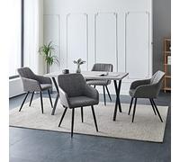 CLIPOP Dining Chairs Set of 4 Grey Faux Leather Upholstered Kitchen Chair with Arms Back and Metal Legs, Lounge Reception Armchair for Home Office Living Room